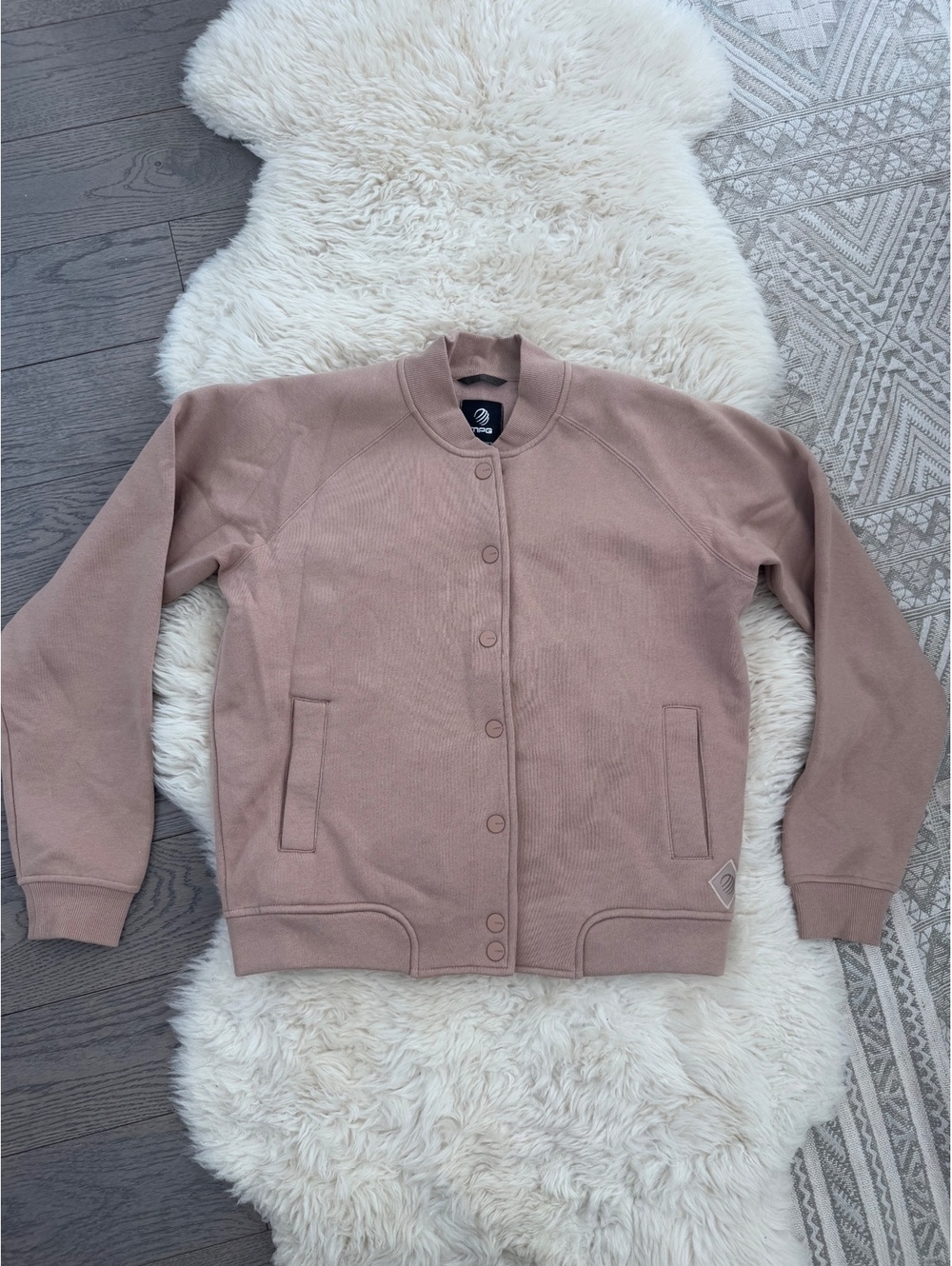 MPG Light Pink Casual Fleece Bomber Jacket